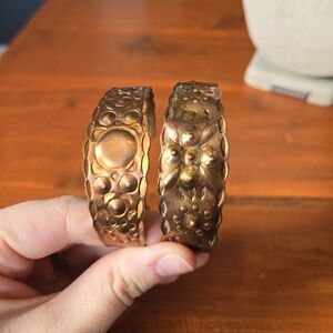Vintage Tooled Copper Cuff Bracelets Floral & Geometric Designs